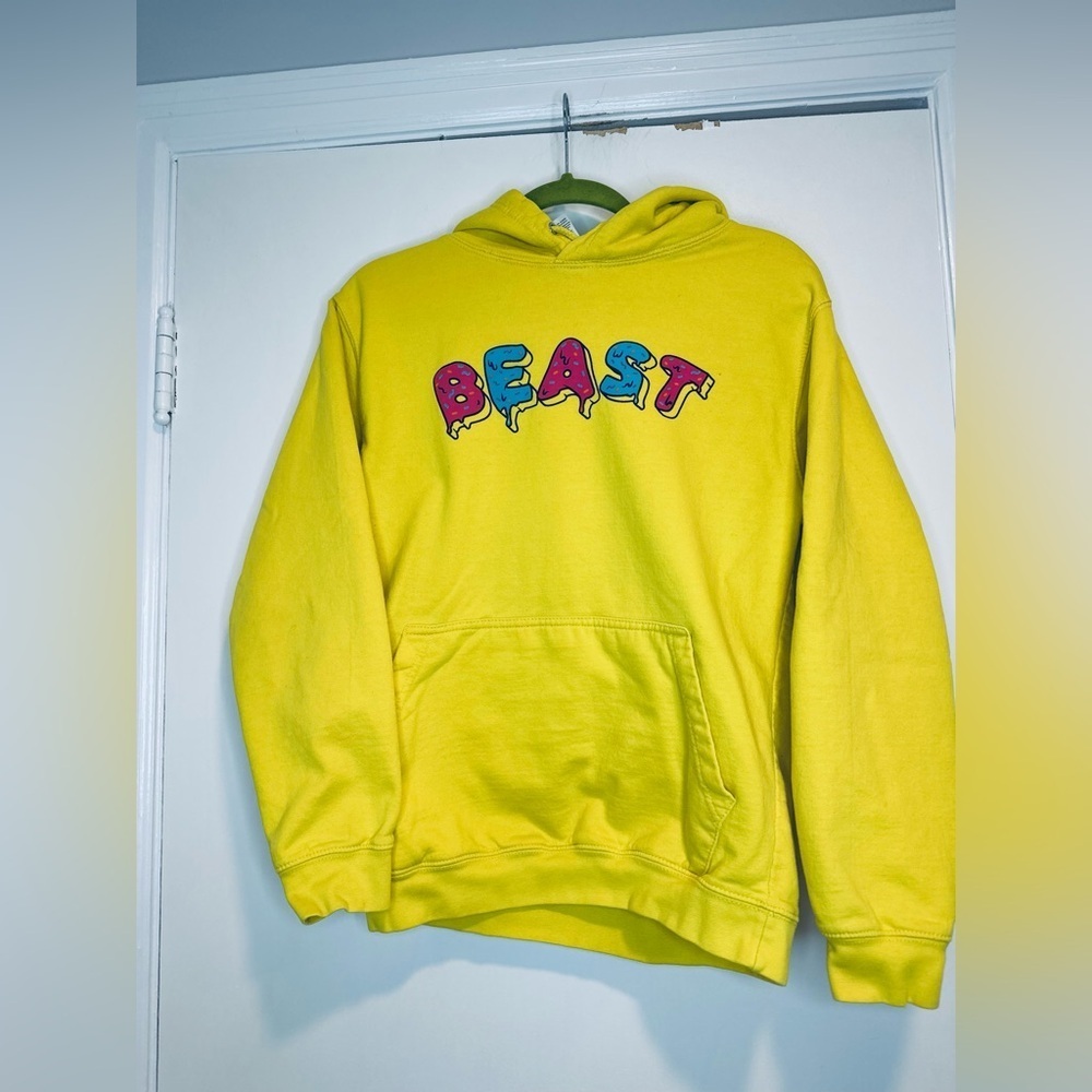 MrBeast SzS Frosted Beast Spellout Donut Bright Yellow Pink Panther Hoodie